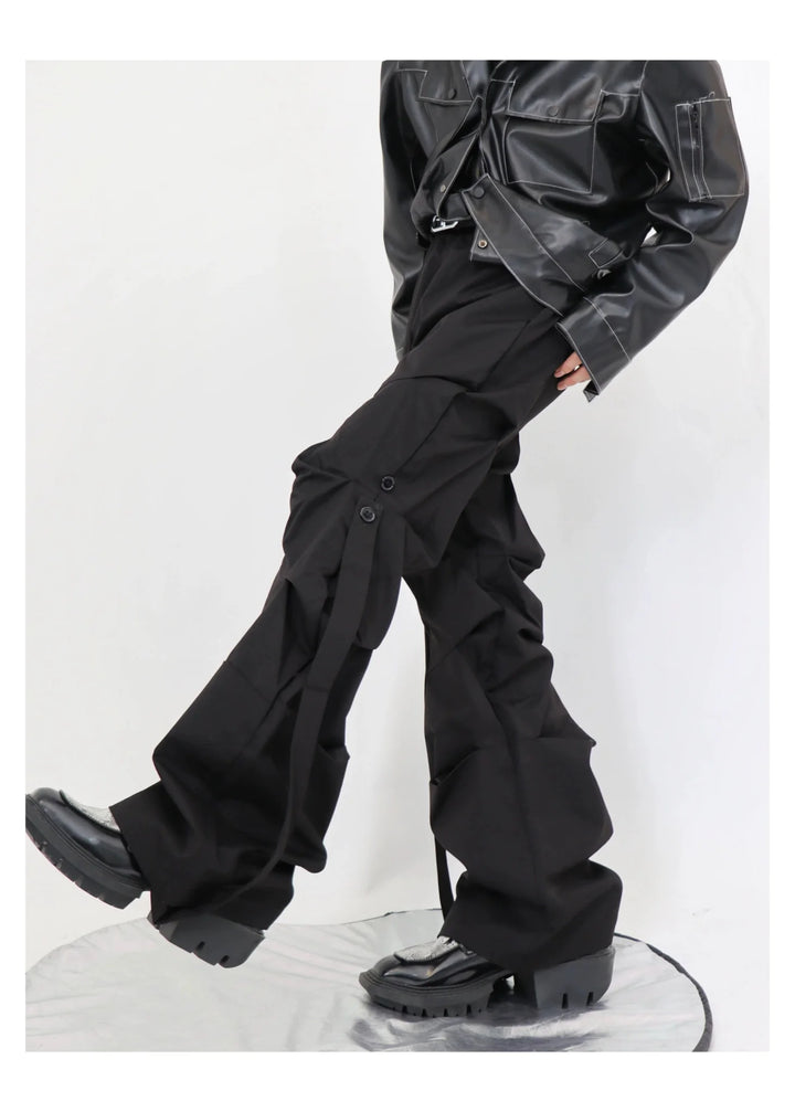 Gothic Pleated Cargo Trousers with Streamer Detail in Wide - Leg Design - ArguE CulturE