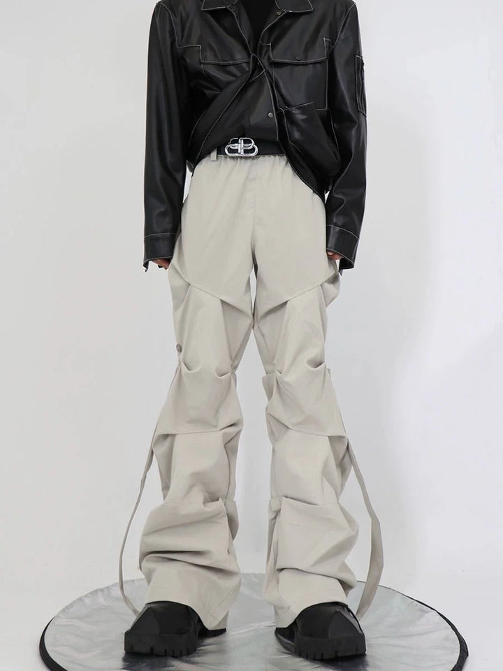 Gothic Pleated Cargo Trousers with Streamer Detail in Wide - Leg Design - ArguE CulturE