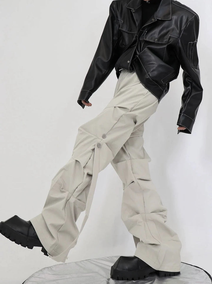 Gothic Pleated Cargo Trousers with Streamer Detail in Wide - Leg Design - ArguE CulturE