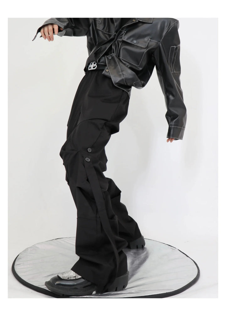 Gothic Pleated Cargo Trousers with Streamer Detail in Wide - Leg Design - ArguE CulturE