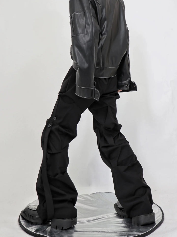 Gothic Pleated Cargo Trousers with Streamer Detail in Wide - Leg Design - ArguE CulturE