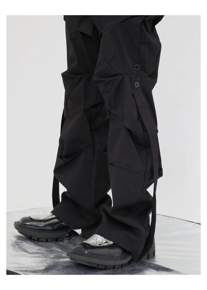 Gothic Pleated Cargo Trousers with Streamer Detail in Wide - Leg Design - ArguE CulturE