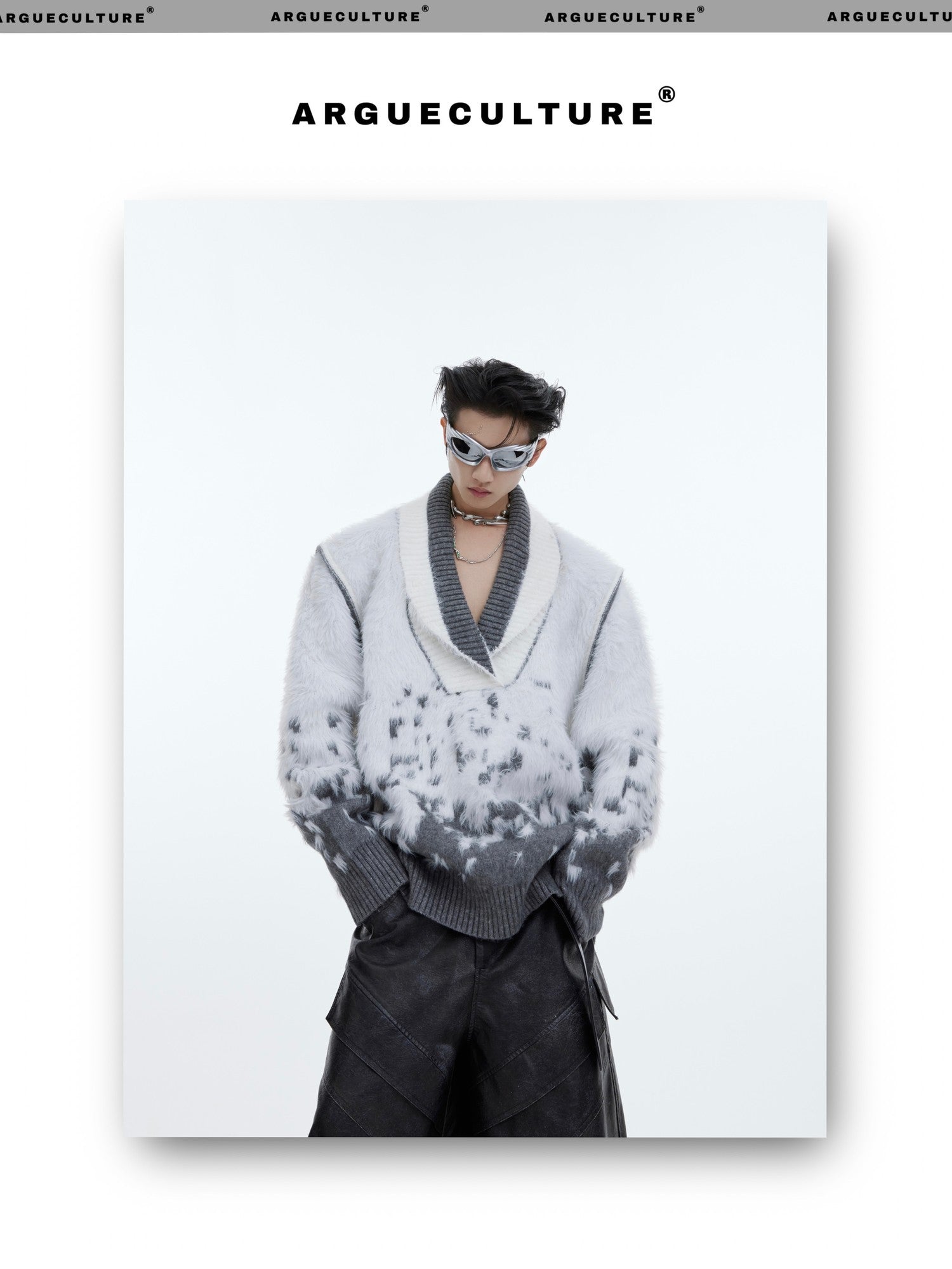 desc::gradient-faux-mink-v-neck-loose-streetwear-sweater-detail-img-1