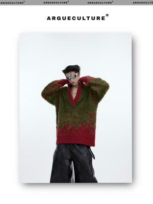 desc::gradient-faux-mink-v-neck-loose-streetwear-sweater-detail-img-2