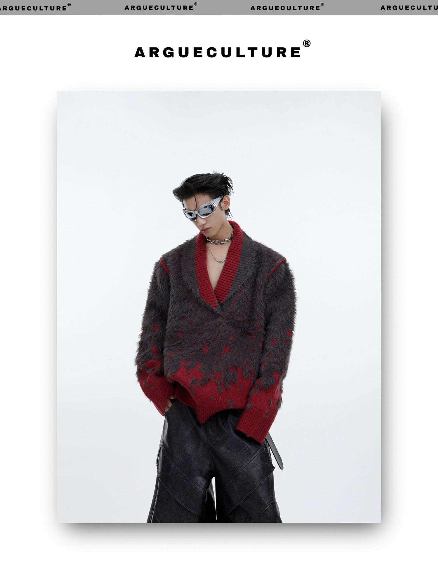 desc::gradient-faux-mink-v-neck-loose-streetwear-sweater-detail-img-4