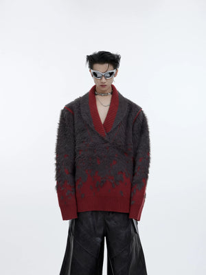 gradient-faux-mink-v-neck-loose-streetwear-sweater-red