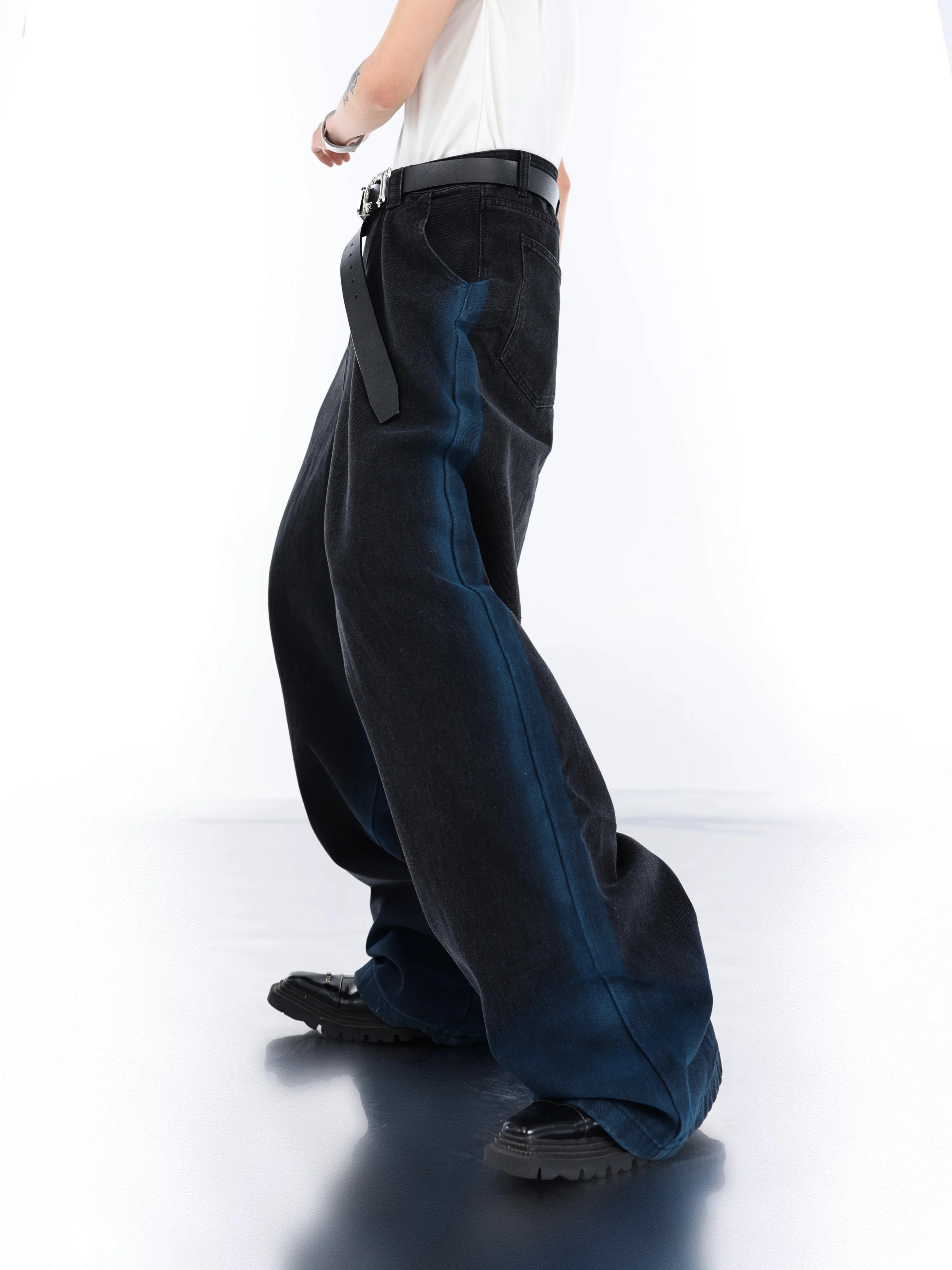 gradient-spray-paint-sleeveless-denim-set-for-men-blue-top