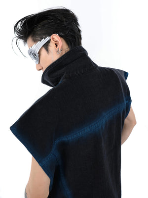 Back view of the retro futuristic gradient denim vest for men