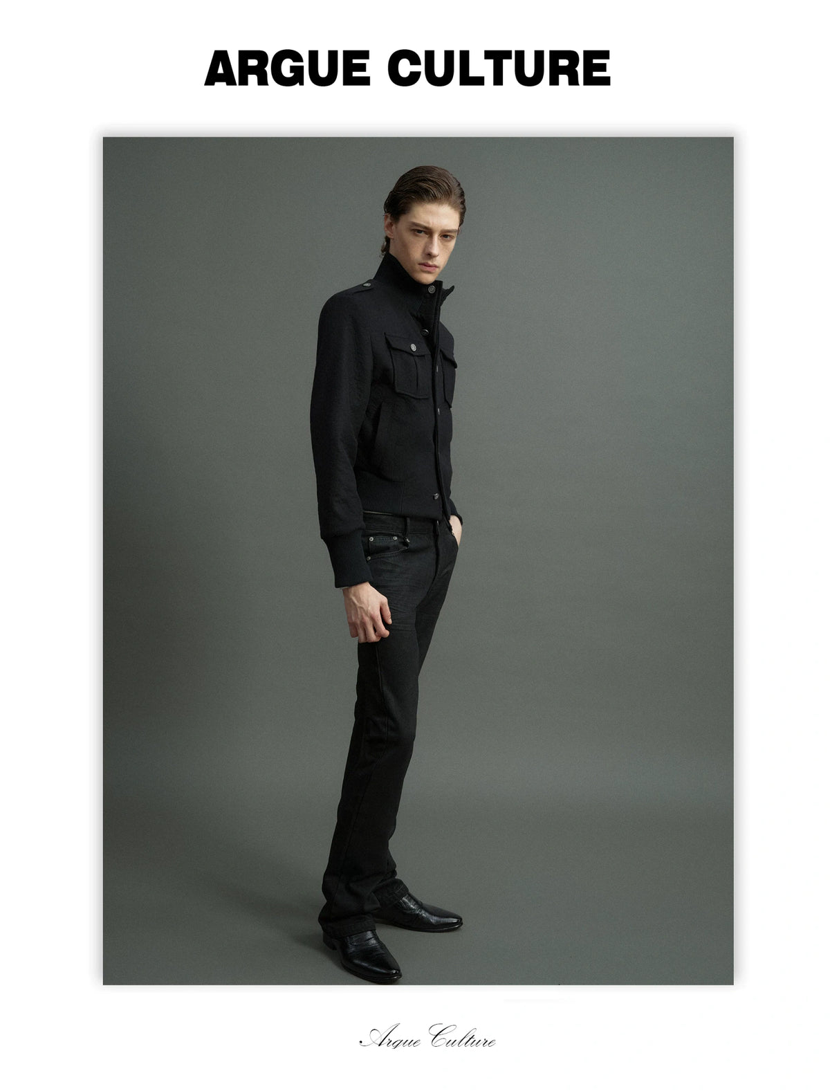 Granular Wool-Blend Military Stand-Collar Jacket, Black - detail image 9