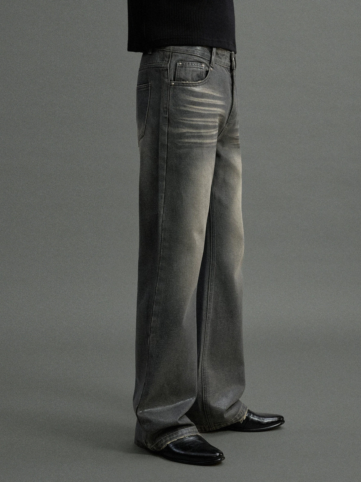 Grey Wax-Coated Micro-Flare Denim Jeans | Dip-Faded - main image 5