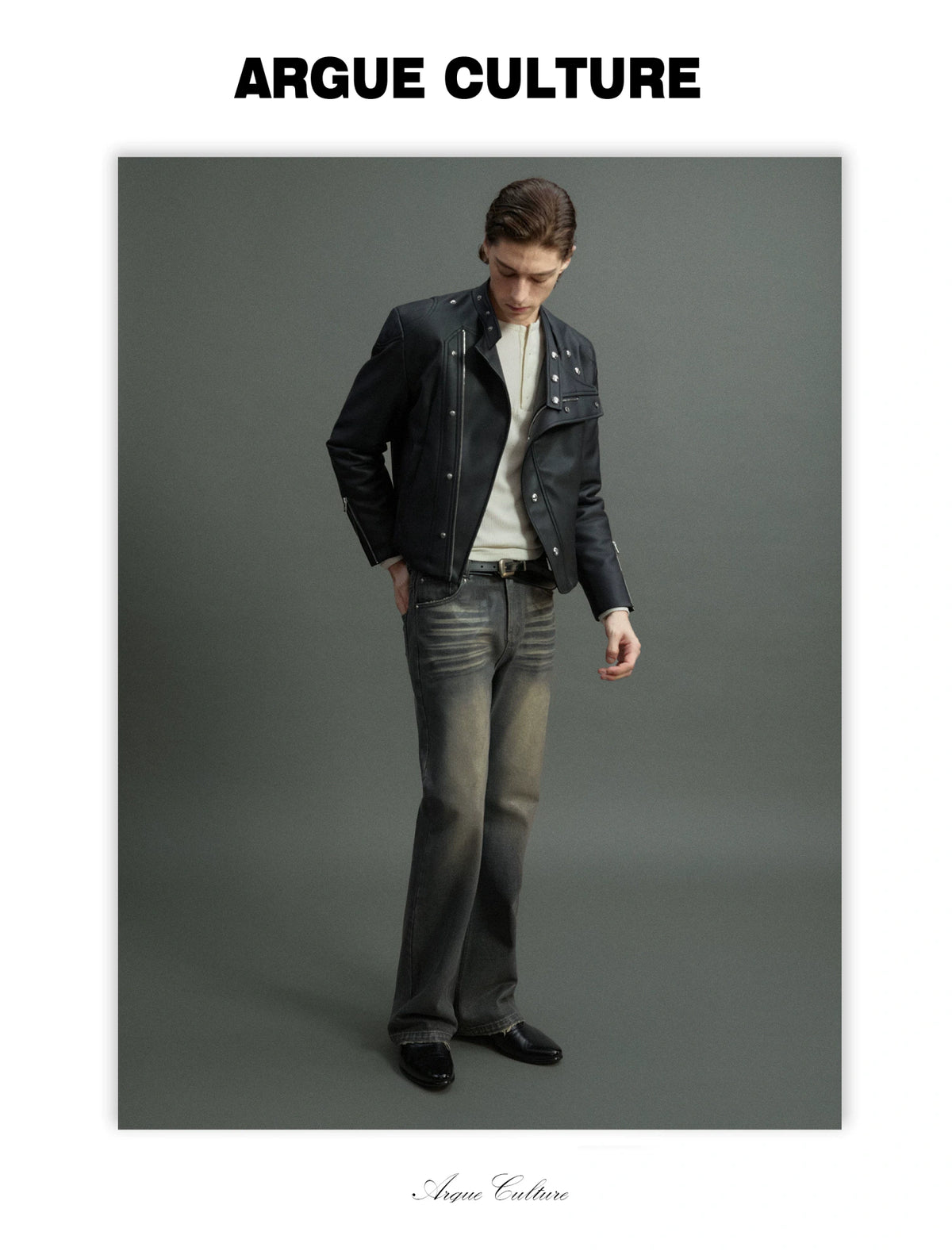 Grey Wax-Coated Micro-Flare Denim Jeans | Dip-Faded - detail image 3