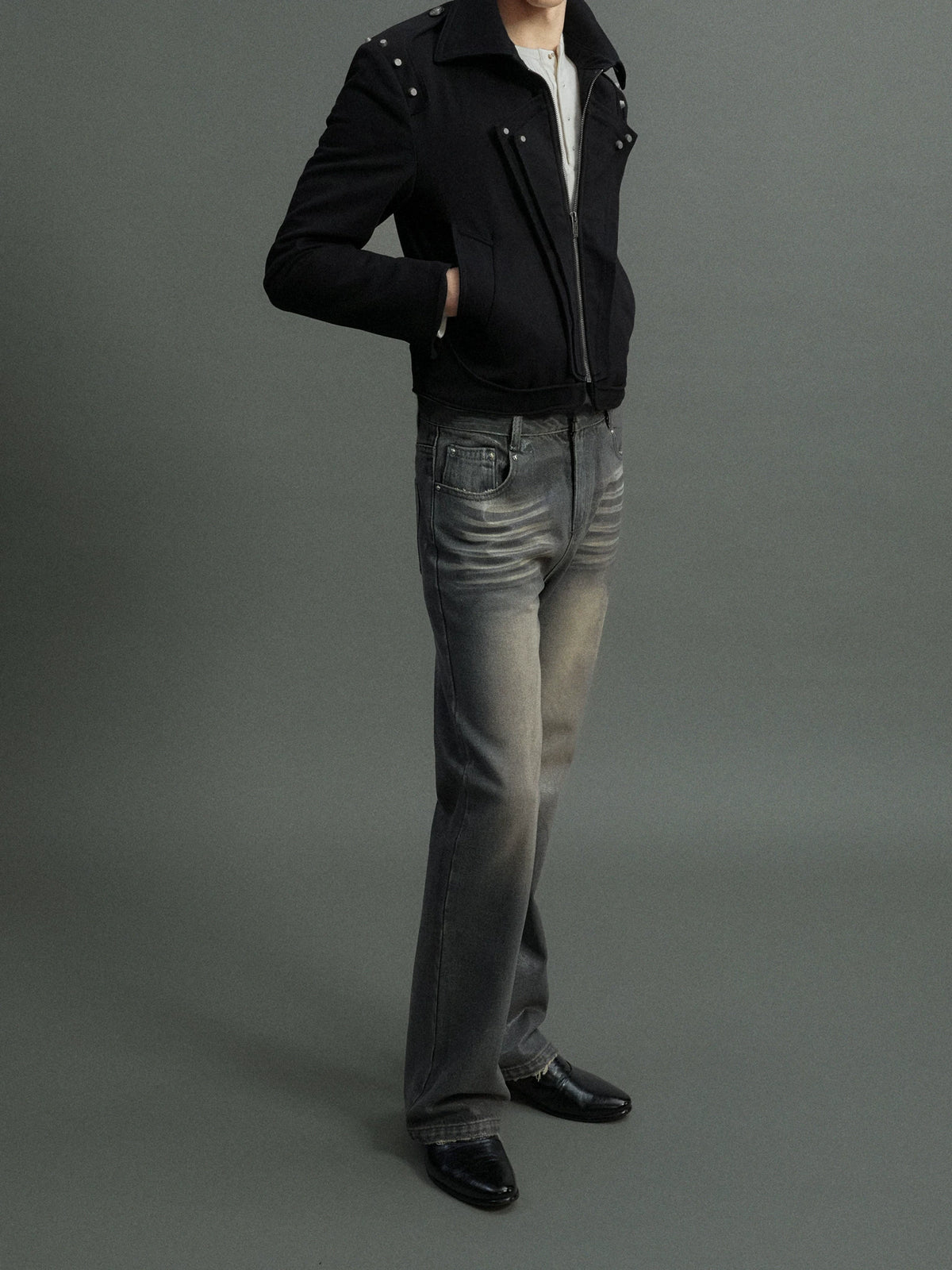Grey Wax-Coated Micro-Flare Denim Jeans | Dip-Faded - main image 2