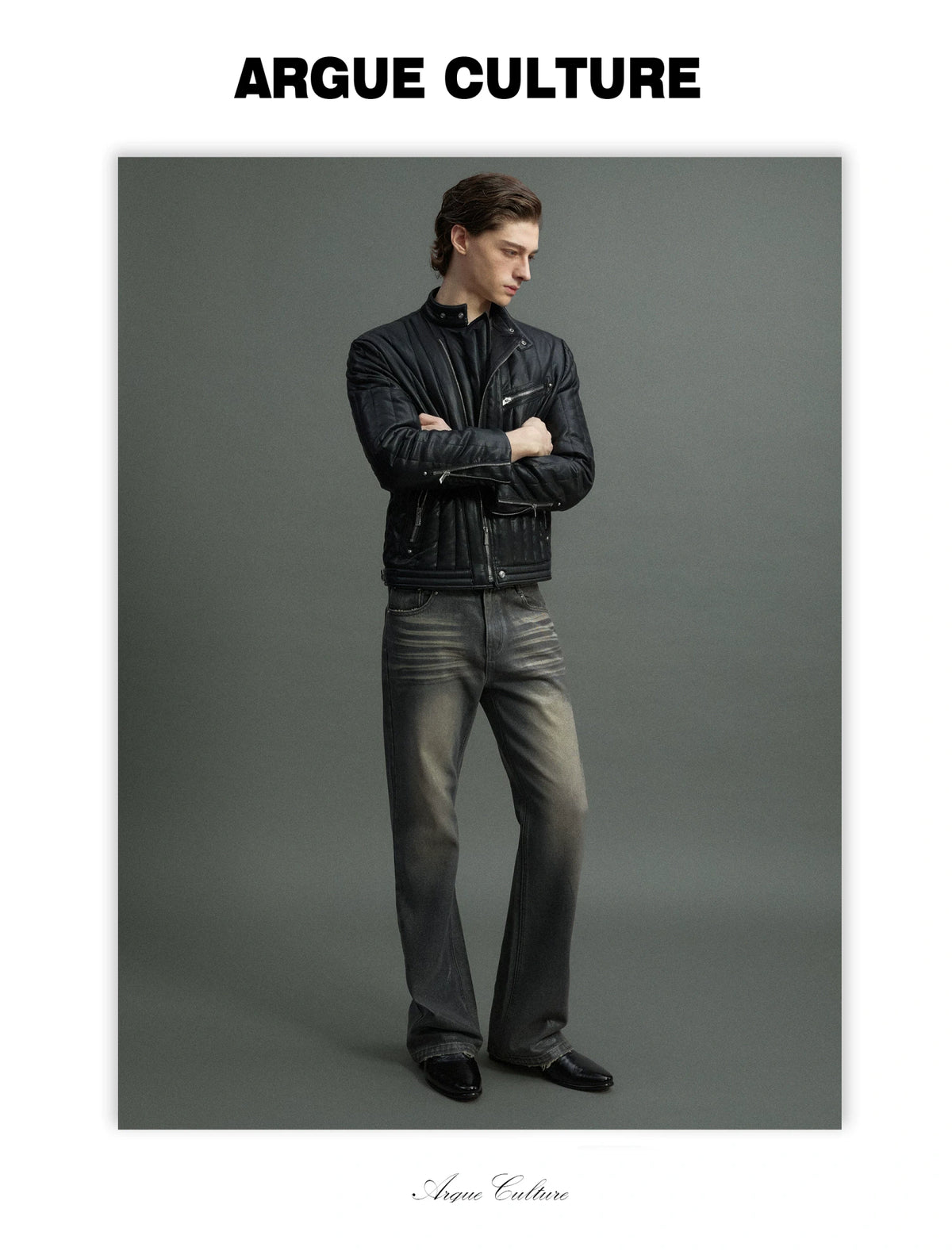 Grey Wax-Coated Micro-Flare Denim Jeans | Dip-Faded - detail image 9