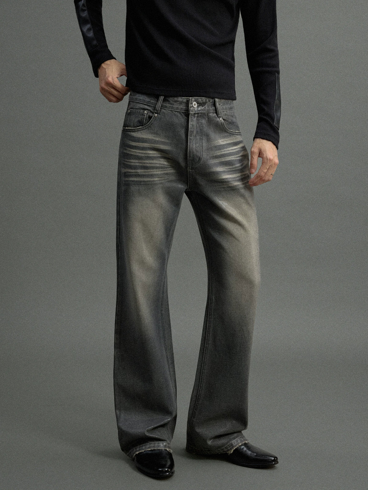 Grey Wax-Coated Micro-Flare Denim Jeans | Dip-Faded - main image 1