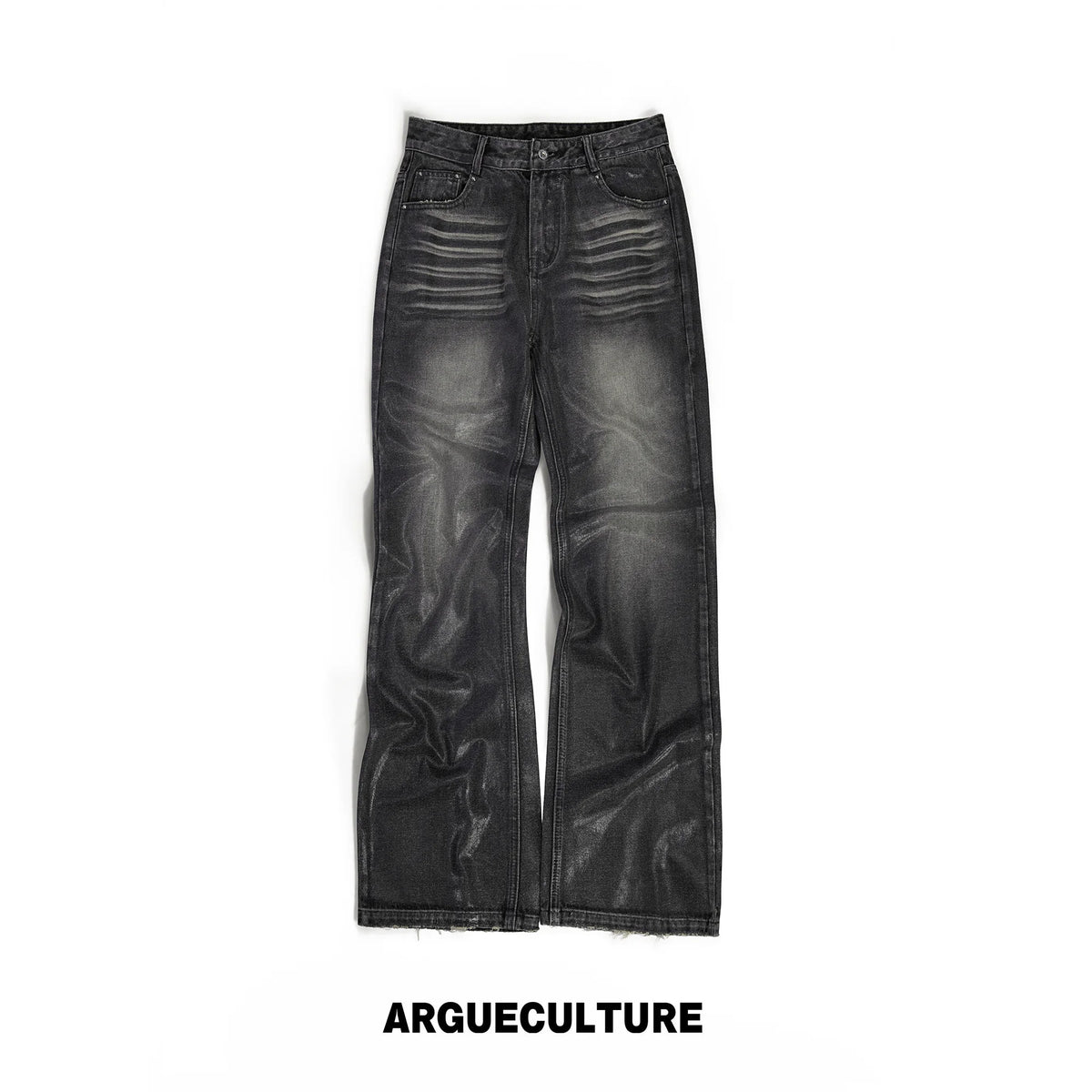 Grey Wax-Coated Micro-Flare Denim Jeans | Dip-Faded - Dark Gray