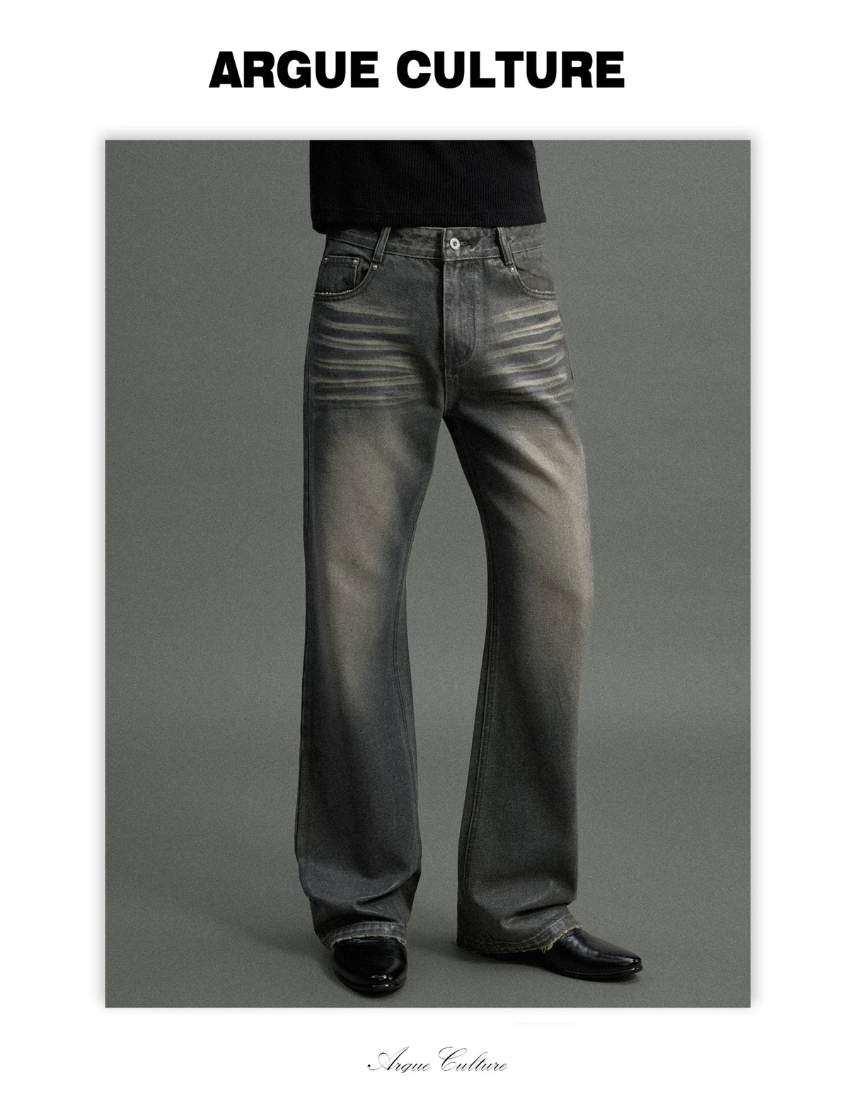 Grey Wax-Coated Micro-Flare Denim Jeans | Dip-Faded - detail image 8