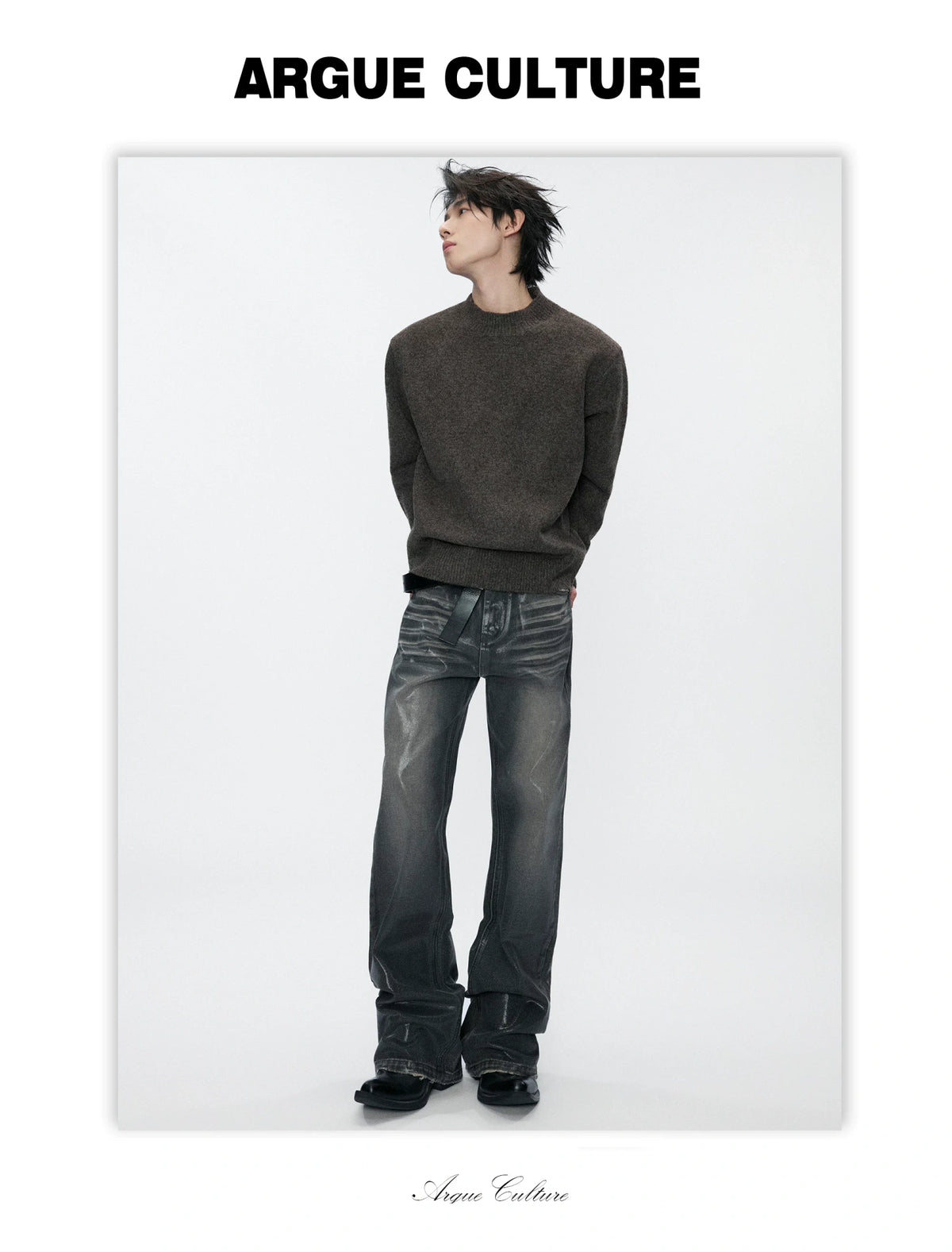 Grey Wax-Coated Micro-Flare Denim Jeans | Dip-Faded - detail image 6
