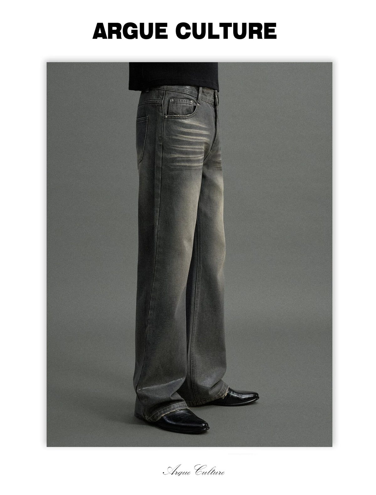 Grey Wax-Coated Micro-Flare Denim Jeans | Dip-Faded - detail image 5