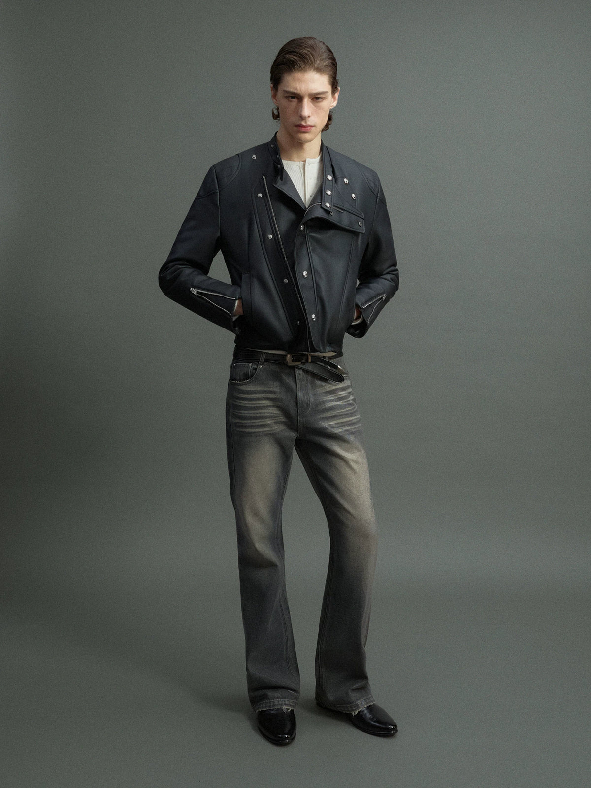 Grey Wax-Coated Micro-Flare Denim Jeans | Dip-Faded - main image 4