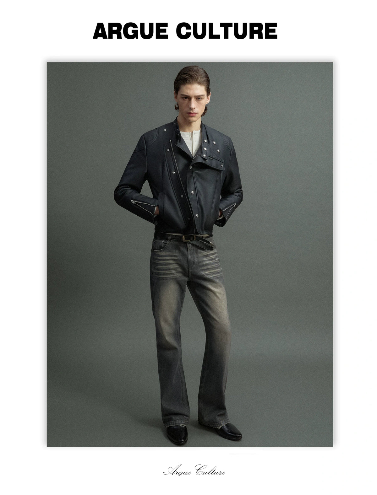 Grey Wax-Coated Micro-Flare Denim Jeans | Dip-Faded - detail image 4