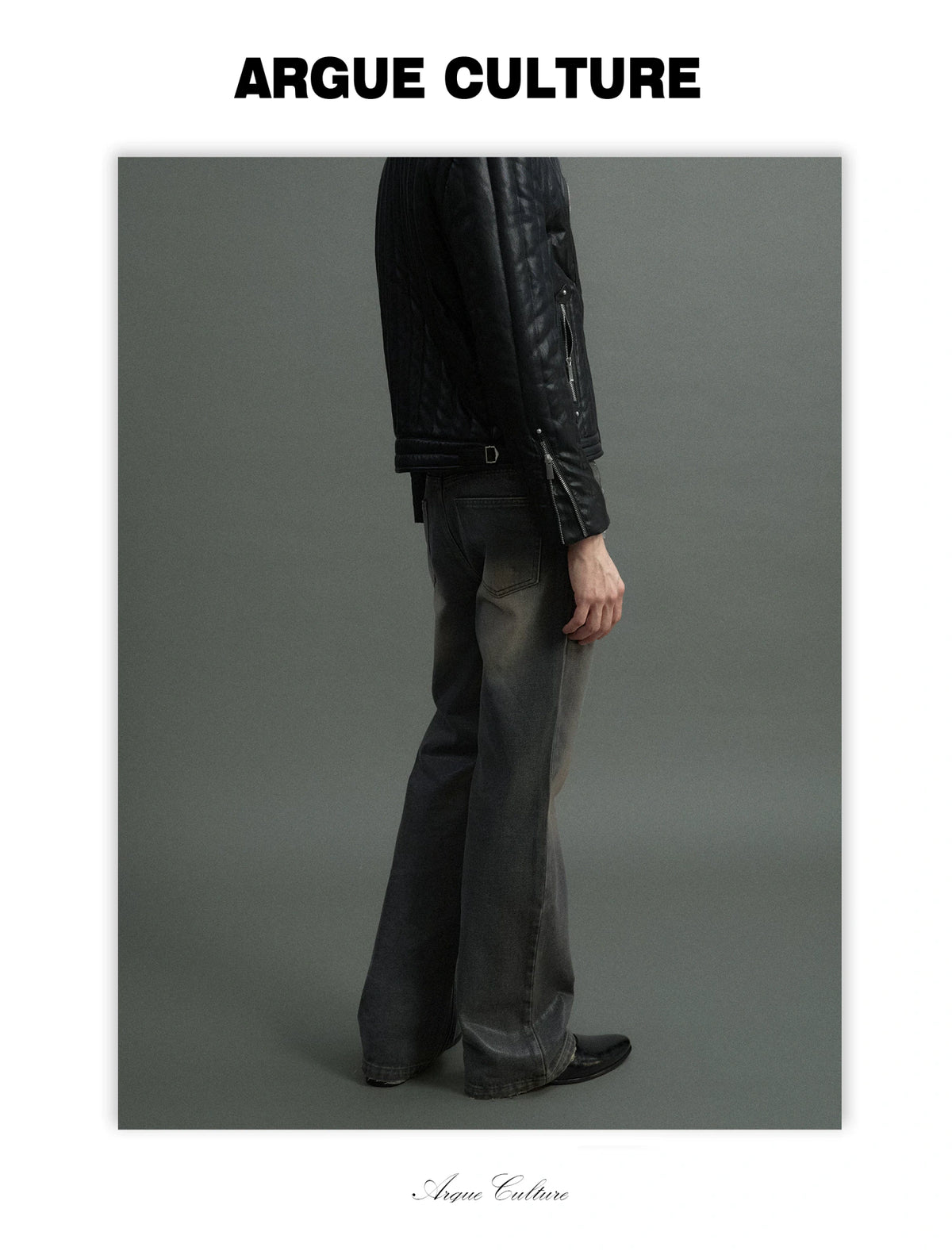 Grey Wax-Coated Micro-Flare Denim Jeans | Dip-Faded - detail image 11