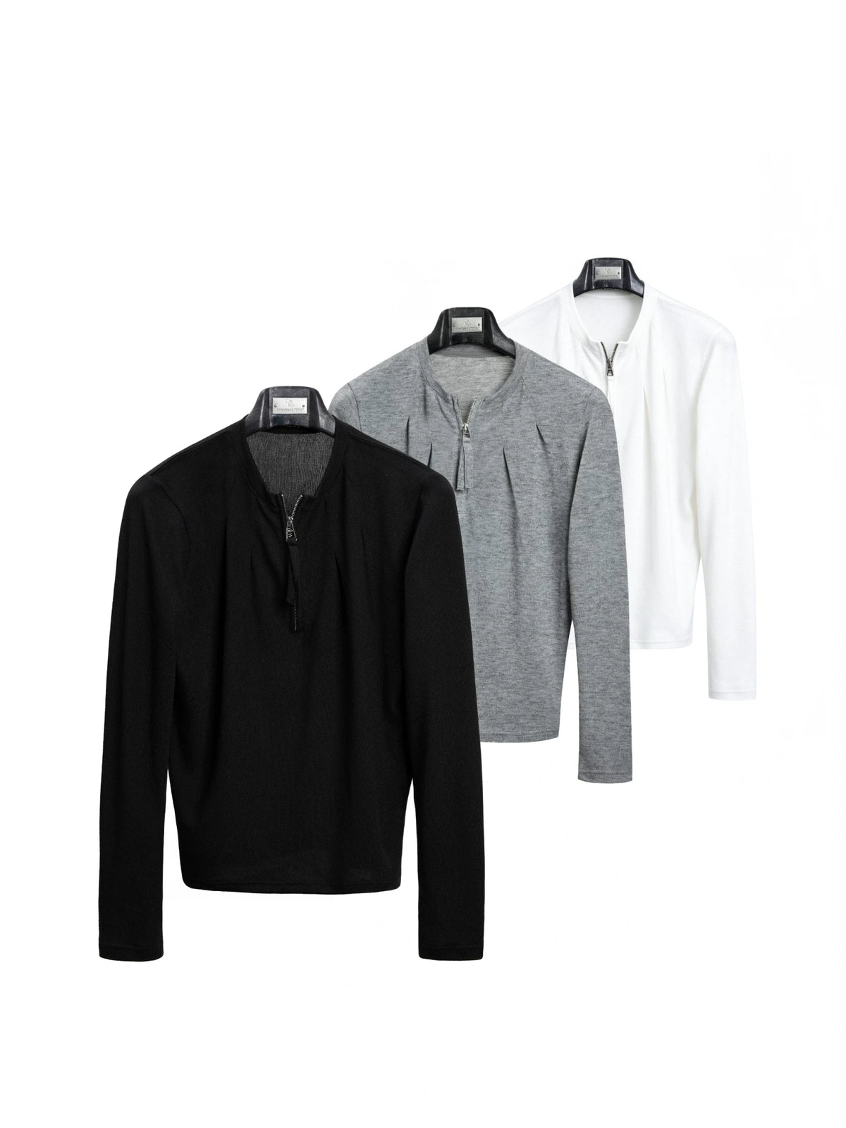 Half-Zip Henley Pleated Fitted Long-Sleeve Shirt - main image 1
