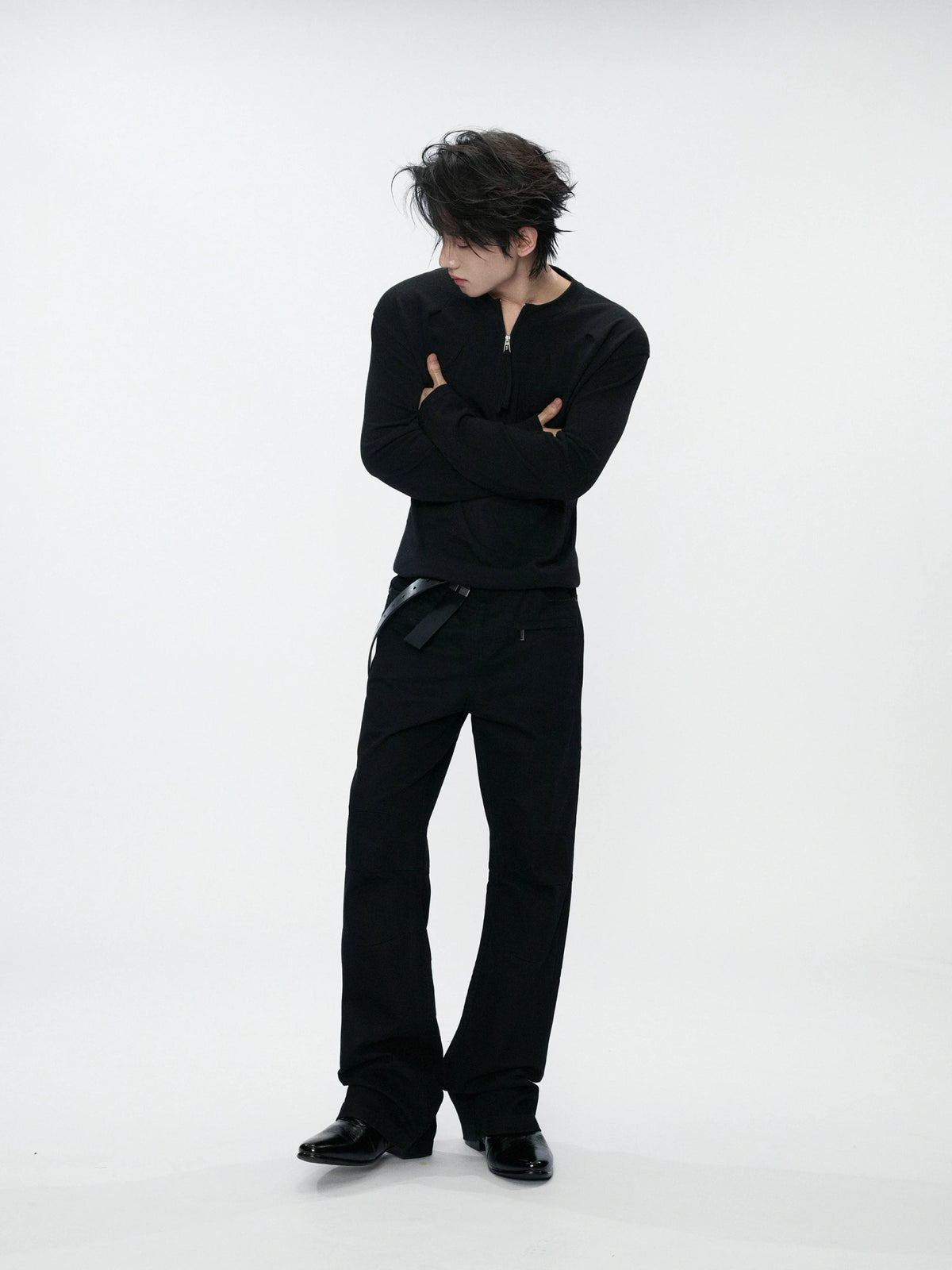 Half-Zip Henley Pleated Fitted Long-Sleeve Shirt - main image 2
