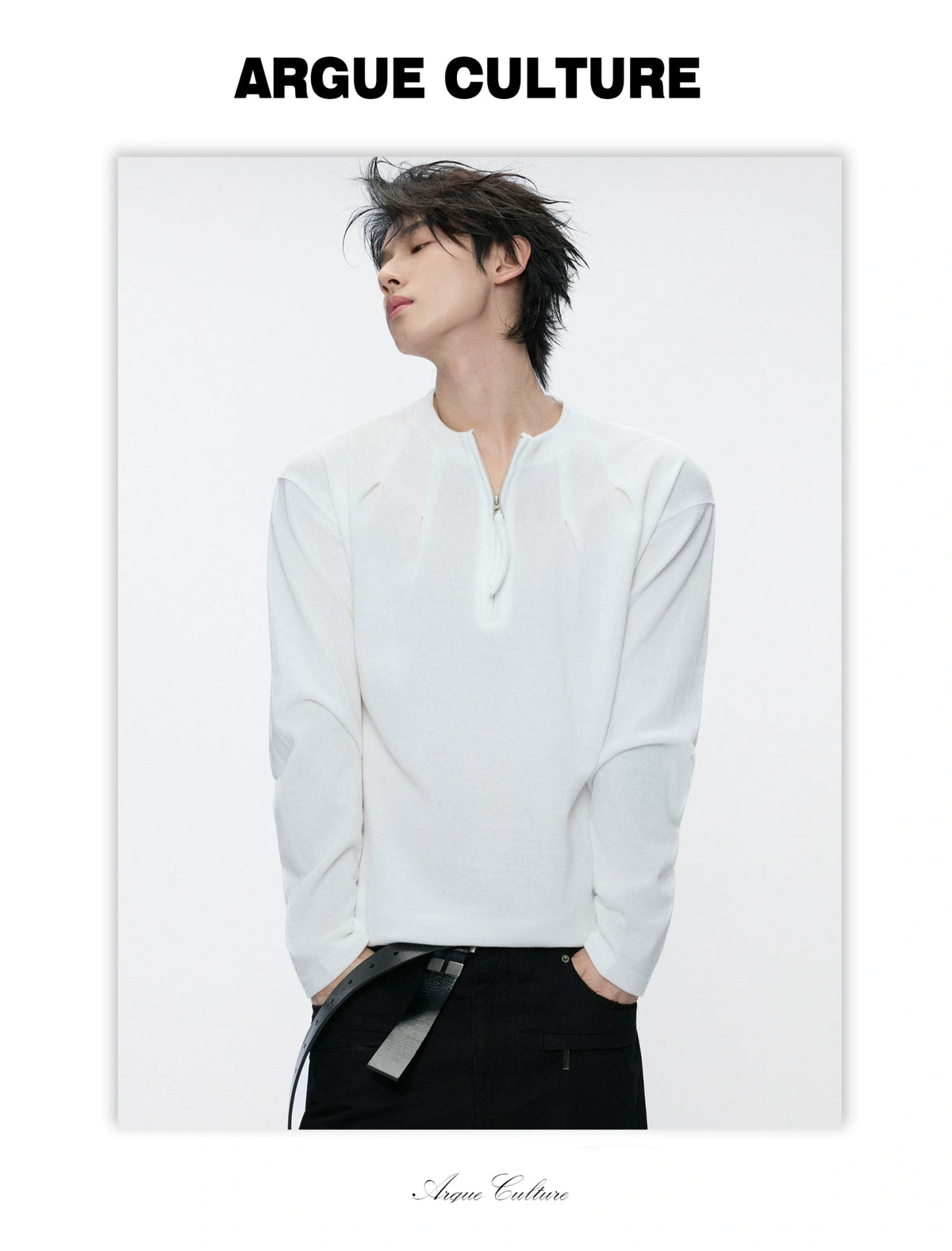 Half-Zip Henley Pleated Fitted Long-Sleeve Shirt - detail image 5