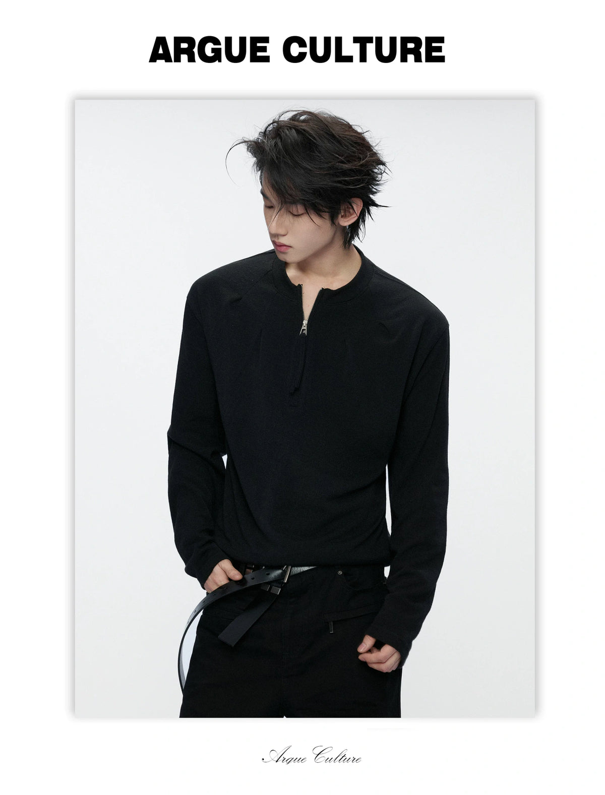 Half-Zip Henley Pleated Fitted Long-Sleeve Shirt - detail image 2