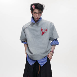 Gray oversized streetwear t-shirt with rhinestone heartbeat loading graphic