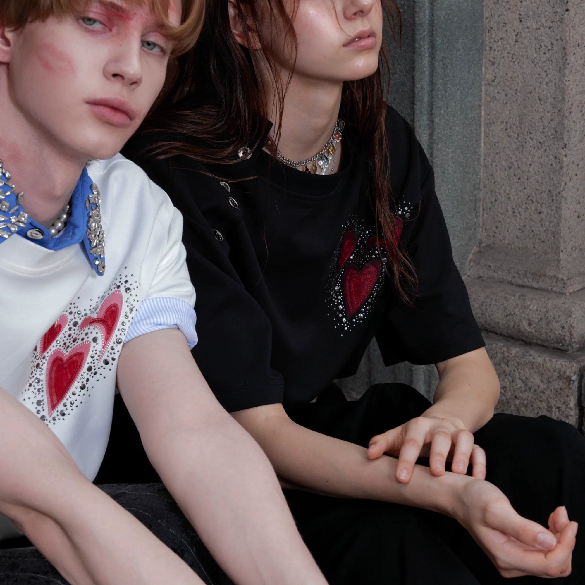 Detailed view of the premium embroidery and rhinestone craftsmanship