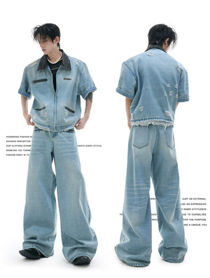 desc::heavy-washed-distressed-denim-set-with-leather-detail-detail-img-2