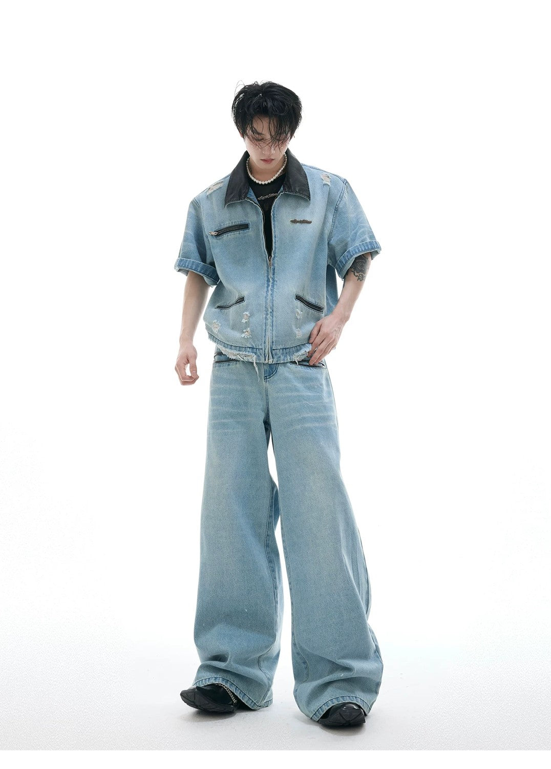 desc::heavy-washed-distressed-denim-set-with-leather-detail-detail-img-4