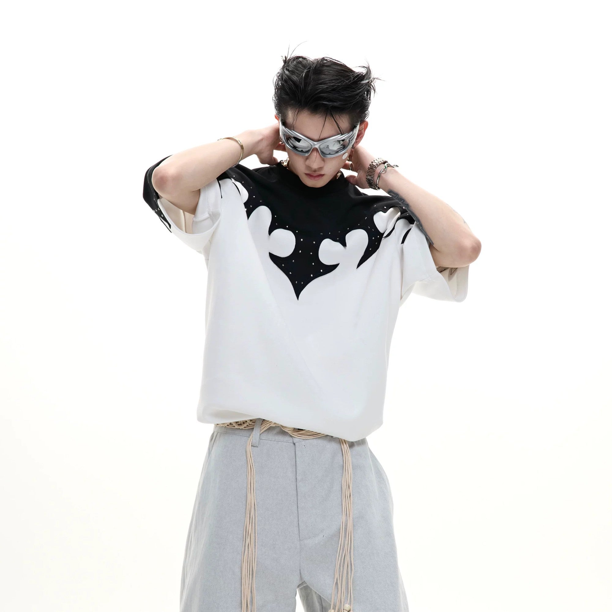 White oversized streetwear t-shirt with deconstructed pattern