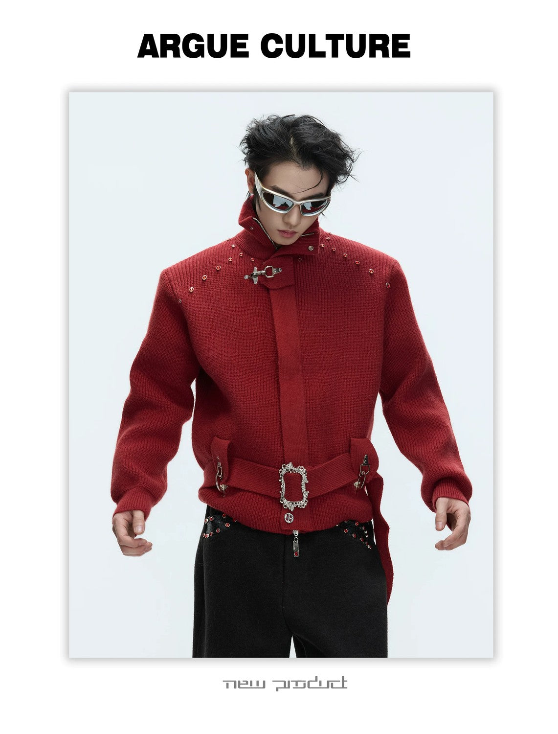 desc::heavyweight-cropped-zip-up-cardigan-retro-stand-collar-knit-detail-img-3