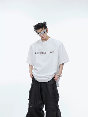 Close-up of the padded shoulder design on a streetwear tee