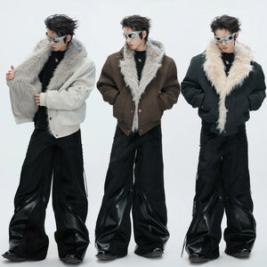 Male model wearing cropped heavy padded jacket in urban setting