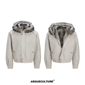 heavyweight-faux-fur-hooded-leather-jacket-goth-streetwear-black-top-detachable-hood