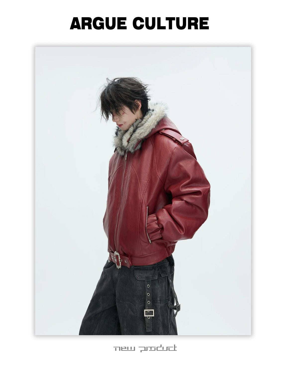 desc::heavyweight-faux-fur-hooded-leather-jacket-goth-streetwear-detail-img-11