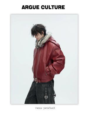 desc::heavyweight-faux-fur-hooded-leather-jacket-goth-streetwear-detail-img-11