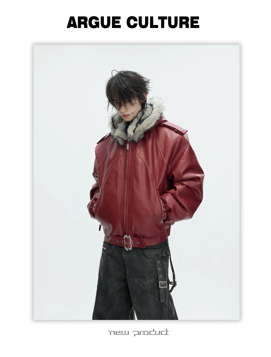 desc::heavyweight-faux-fur-hooded-leather-jacket-goth-streetwear-detail-img-13