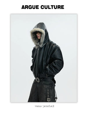desc::heavyweight-faux-fur-hooded-leather-jacket-goth-streetwear-detail-img-2