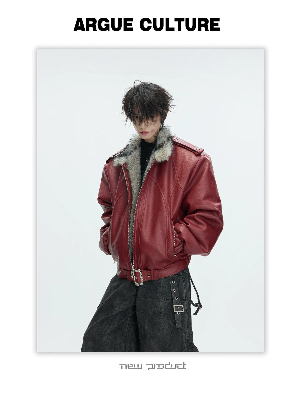 desc::heavyweight-faux-fur-hooded-leather-jacket-goth-streetwear-detail-img-22