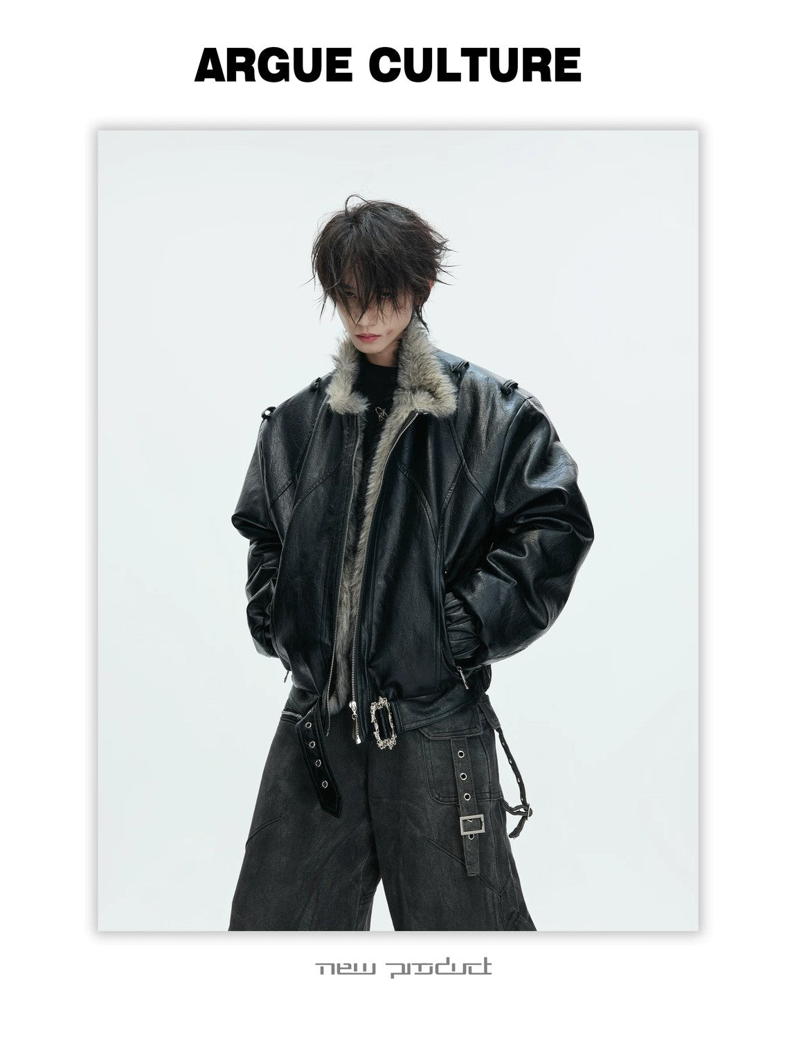 desc::heavyweight-faux-fur-hooded-leather-jacket-goth-streetwear-detail-img-23