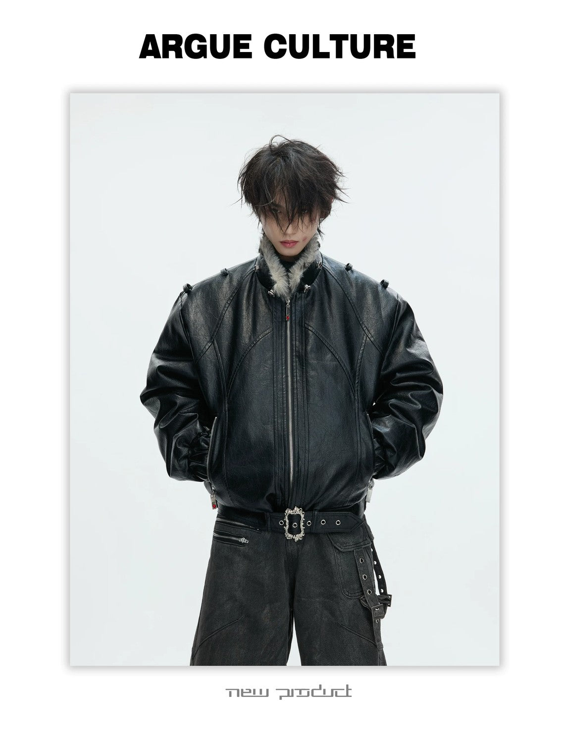 desc::heavyweight-faux-fur-hooded-leather-jacket-goth-streetwear-detail-img-24