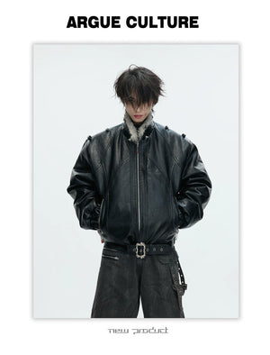 desc::heavyweight-faux-fur-hooded-leather-jacket-goth-streetwear-detail-img-24