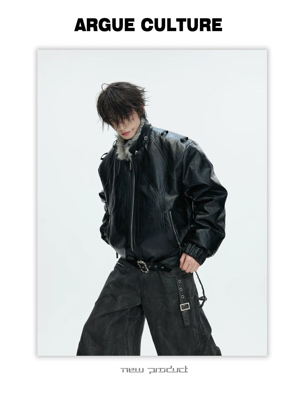 desc::heavyweight-faux-fur-hooded-leather-jacket-goth-streetwear-detail-img-25
