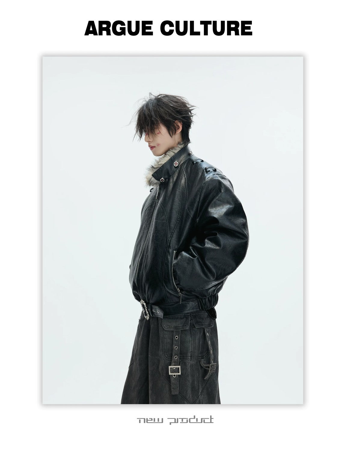 desc::heavyweight-faux-fur-hooded-leather-jacket-goth-streetwear-detail-img-26