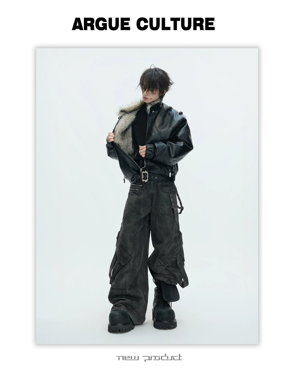 desc::heavyweight-faux-fur-hooded-leather-jacket-goth-streetwear-detail-img-27