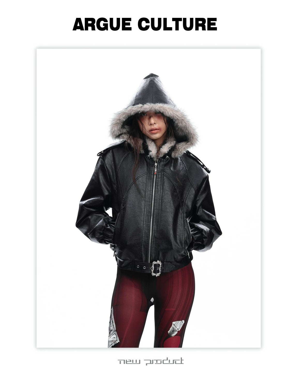 desc::heavyweight-faux-fur-hooded-leather-jacket-goth-streetwear-detail-img-8